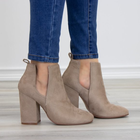 Vegan Suede Tan Cute Ankle Boots W/ Open Sides - Picture 5 of 10